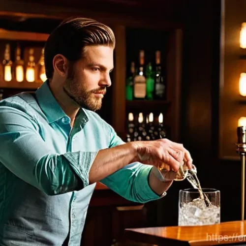 홈바텐더 필수 재료 - **Prompt: The Home Bartender's Art**
    "A stylishly dressed individual, wearing a crisp button-up ...