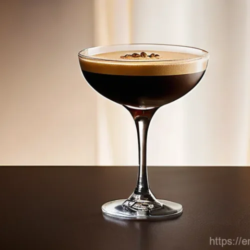홈바텐더 SNS 인기 칵테일 - **Espresso Martini in a Sophisticated Setting:** A hyper-realistic, close-up photograph of a meticul...