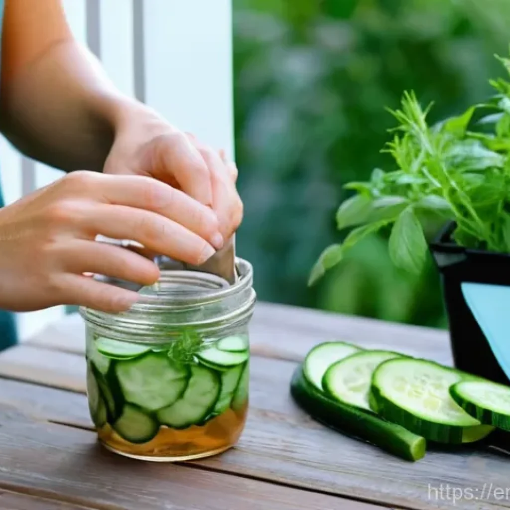 홈바텐더 허브 칵테일 - **"A close-up, well-lit shot of a person's hands, wearing comfortable, casual attire, gently tending...