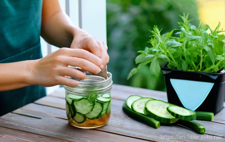 홈바텐더 허브 칵테일 - **"A close-up, well-lit shot of a person's hands, wearing comfortable, casual attire, gently tending...